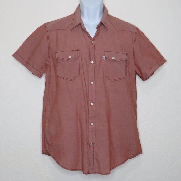 Levi's* Men's Short Sleeve Snap Down Curved Hem Double Pocket Shirt~ Size Large - Picture 1 of 11